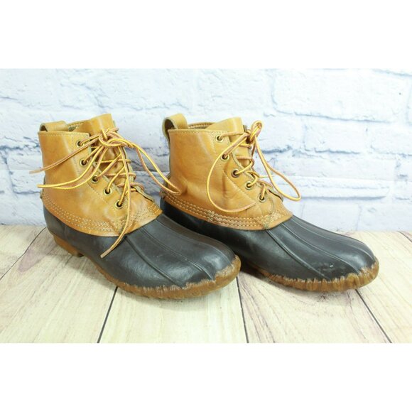 Vintage LL Bean Brown Leather Unlined Hunting Ankle Duck Boots Size 7 N - Picture 3 of 10